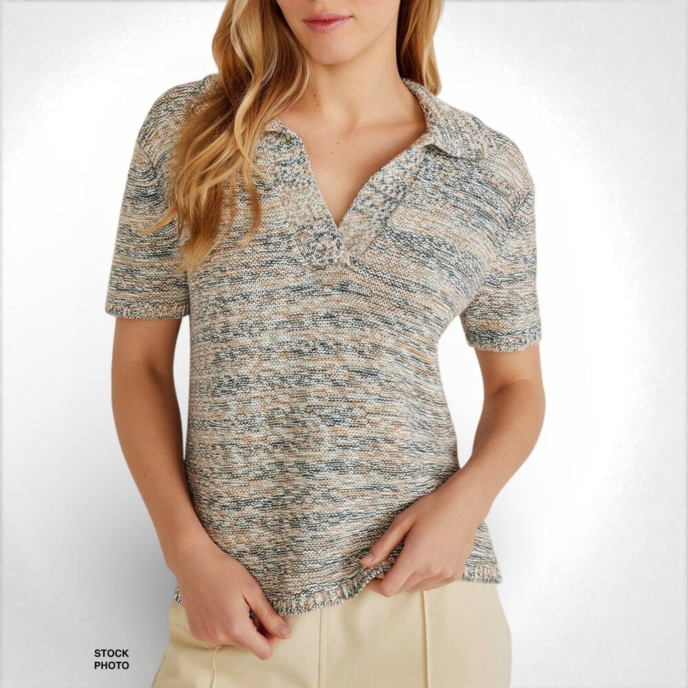 Haven Well Within Spacedye Johnny Collar Sweater Organic Cotton Short Sleeve XL